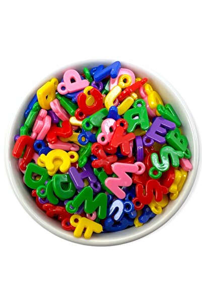 MİR 50 Gr Karışık Renkli Kulplu Plastik Harf Boncuk (245 Adet)