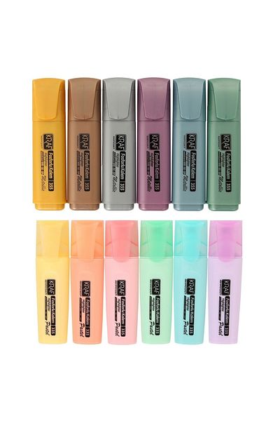 KRAF 6 Metallic + 6 Pastel Highlighter Set - 12 Colors