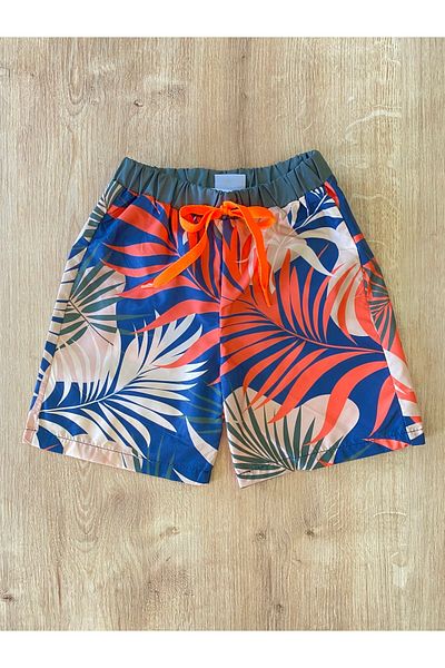 Marina Men's Khaki Leaf Patterned Design Children's Shorts B2201