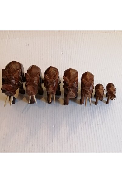 Butik Tülin Otantik El Yapımı Ahşap Gül Ağacı Fil Ailesi 7 Adet Set Farklı Öl...