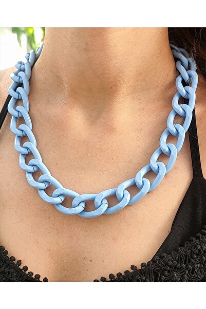 TÜKKAN ACCESSORİES Kalın Açık Mavi Zincir Kolye