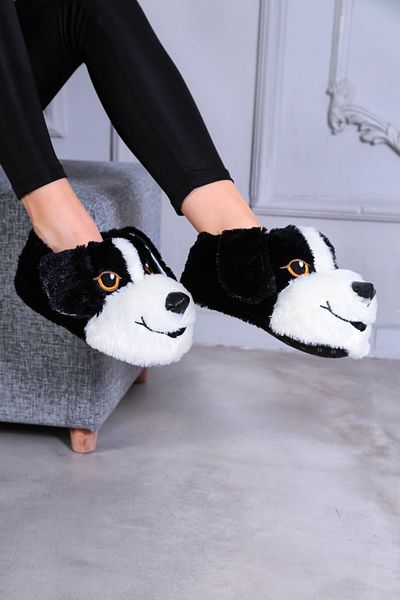3MODA Pantofi de acasă de damă cu silueta de câine negru