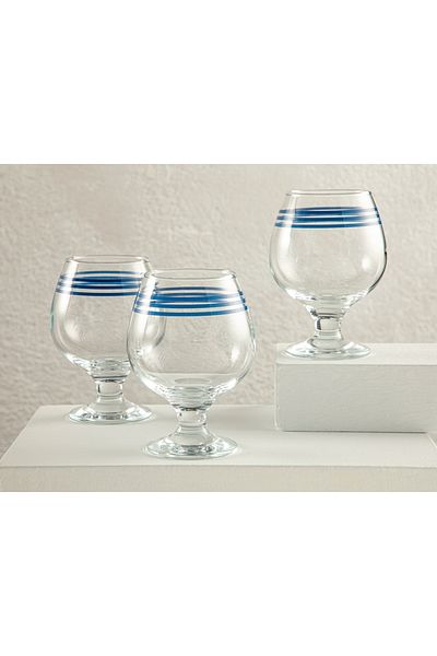 English Home Cosy Lines Glass 3-Piece Coffee Side Water Glass 390 Ml Blue