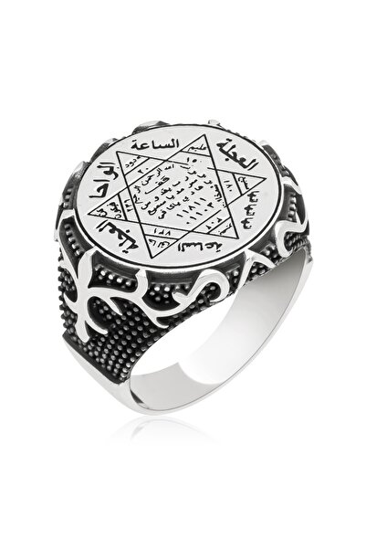 ALYANSEVİM Mührü Süleyman Işleme 925 Gümüş Erkek Yüzük