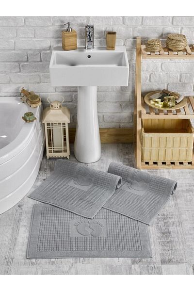 TABEA HOME Γκρι Πετσέτες Ποδιών-Σφουγγαρίστρα 3 Τεμαχίων 780γρ.