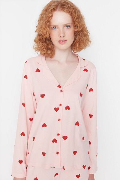 Trendyol Collection Pink 100% Cotton Heart Knitted Pajamas Set Thmaw21Pt0548