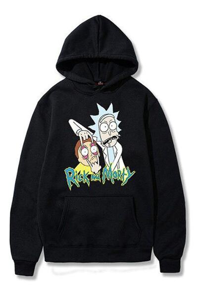 Buğraterzimoda Rick And Morty Kapüşonlu Siyah Sweatshirt