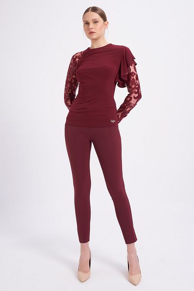 Balizza Blz-sleeves Laced Single Sleeve Ruffle Detailed Blouse
