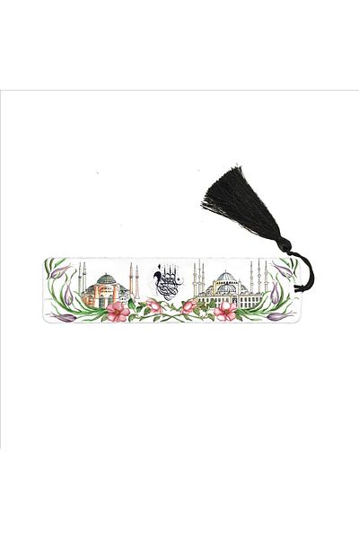 Sadrazam Semn de carte imprimat Hagia Sofia și Sultanahmet cu ciucuri (semn de carte cadou, marcaj-076)