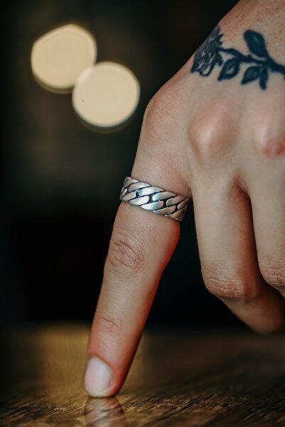 The Collection Antik Gümüş Kaplama Zincir Model Ayarlanabilir Yüzük