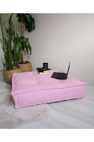 WEBPANYA Yumuşak Dolgulu Pembe Tedy Kumaş Kare Bisküvi Minder Puf