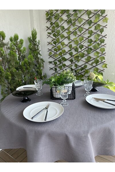Decamor home مفرش طاولة مستدير من الكتان المدخن