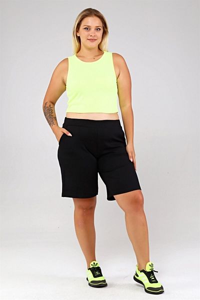 Seamoda Tricou crop confortabil pentru femei de mărime mare, cu gât rotund, sport-neon galben