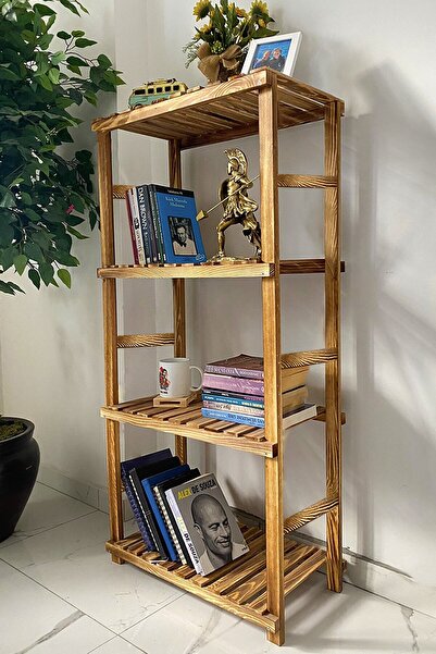 Genel Markalar Masif Ahşap 120x60cm Dekoratif 4 Raflı Kitaplık Banyo Rafı Mut...