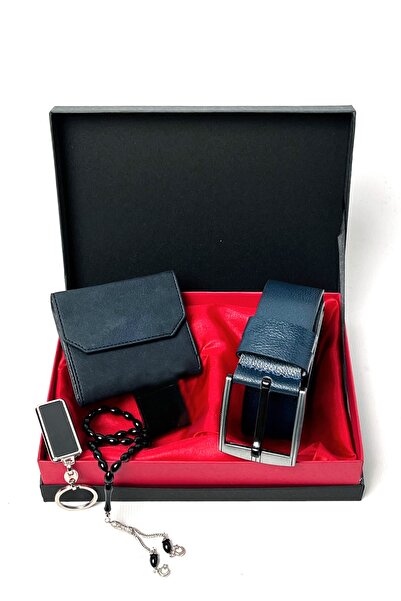 High Class Deri Erkeklere Özel Kapaklı Model Vegan Deri Cüzdan & Deri Kemer & Metal Çakmak Anahtarlık Hediye Seti