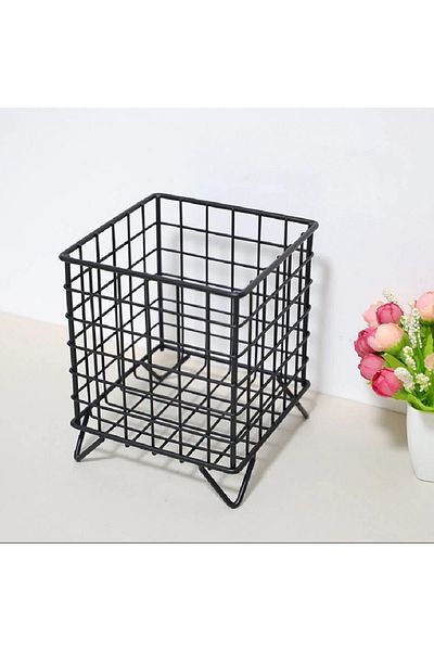 GO DEKOR Wire Decorative Mini Cage Pedestal Basket Black