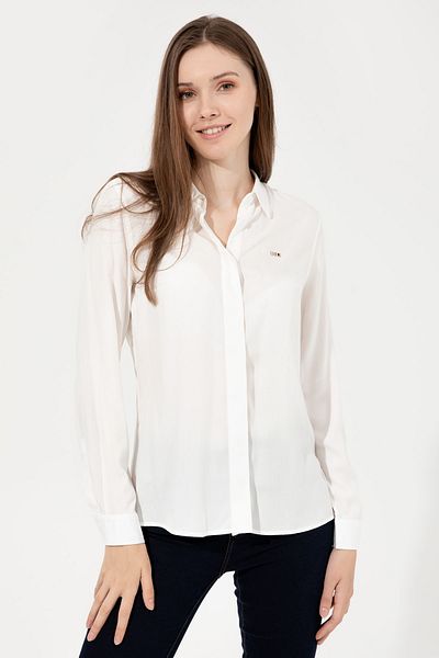 U.S. Polo Assn. Cămașă albă cu mânecă lungă - Model de bază pentru femei