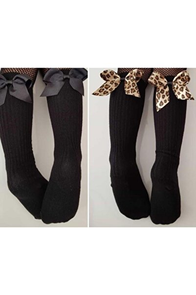 ÖZKARDEŞLER BABY Bebek Diz Altı Çorap Fiyonklu Leoparlı 2li