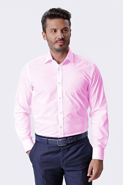 Ottomoda Erkek Düz Cepli Klasik Uzun Kollu Pembe Gömlek, Ot-cp-20150