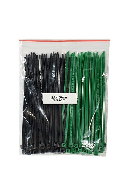 TeknoGöz Plastik Kablo Bağı-siyah+yeşil-2,5mmx100mm-cırt Kelepçe(100 Adet)