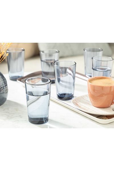 English Home Petunia Glass Set of 6 - Brown Colored Side Water Glass 100 ml Dark Blue