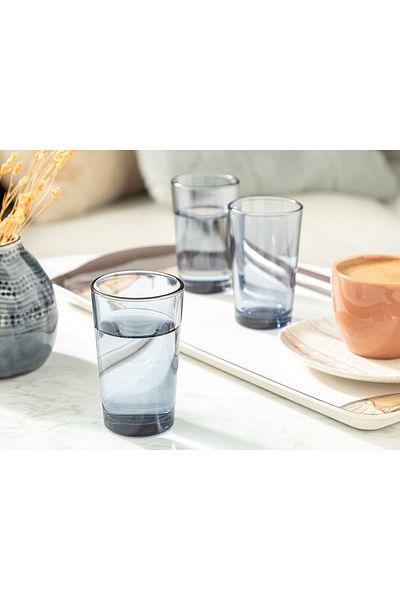 English Home Petunia Glass Set of 6 - Brown Colored Side Water Glass 100 ml Dark Blue