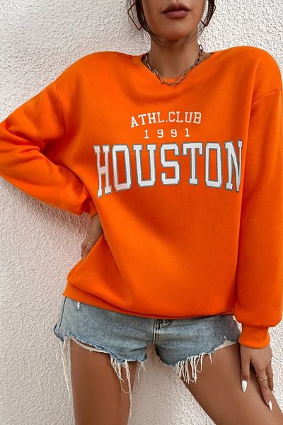 MODAGEN Unisex πορτοκαλί Houston φούτερ με στάμπα Oversize Crew Neck