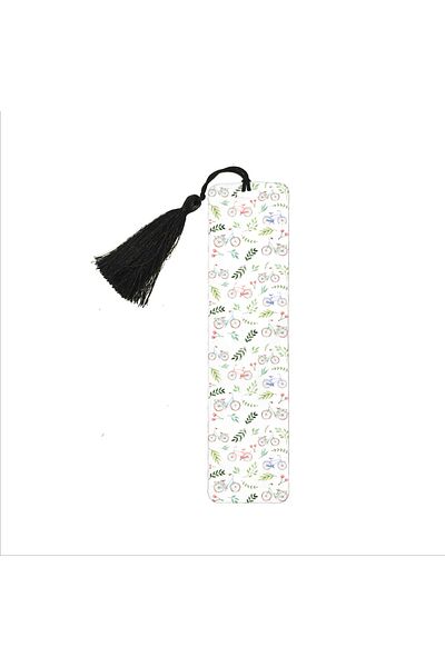 BAKSEPETE Bicycle Pattern Printed, Tasseled Bookmark (gift Bookmark,ayraç-133)