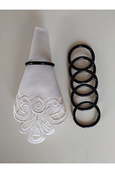 pekars Siyah 6'lı Modern Halka Peçete Yüzüğü Peçetelik Peçete Halkası Hediyel...