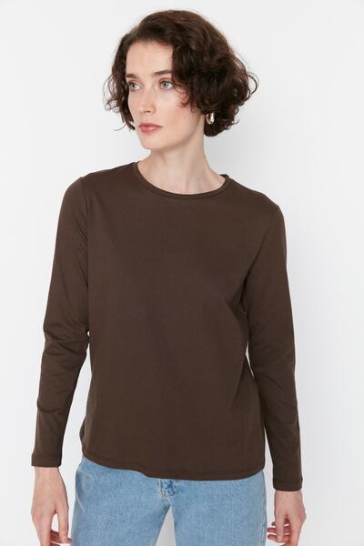 Trendyol Collection Fekete-teve-barna 3 csomagos Crew Neck Basic kötött póló