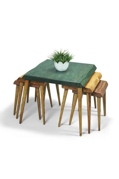 Mobenta Doğal Ağaç Masif Kütük 3’lü Orta Zigon Sehpa