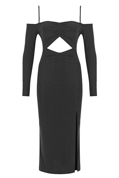 Whenever Company Siyah Askılı Detaylı Uzun Kollu Göbeği Açık Yırtmaç Detaylı ...