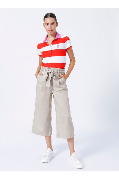 U.S. Polo Assn. Tricou de damă roșu cu dungi cu gât polo Folıve