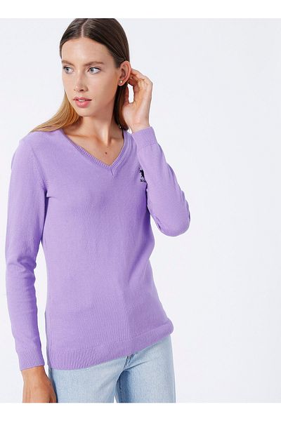 U.S. Polo Assn. سترة نسائية وردية اللون برقبة على شكل حرف V Gtd02-bsk22