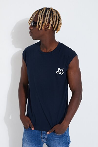 Sporting Men's Navy Blue O-neck Sleeveless Tshirt