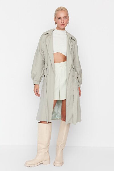 Trendyol Collection Light Khaki Long Oversize Trench Coat with Drawstring Waist and Belt Detail TWOSS20TR0010