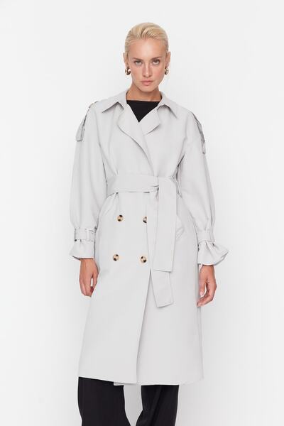 Trendyol Cappotto Trench Regular Fit Donna In Tessuto Misto Cotone - Beige Con Cintura - Taglia S/36