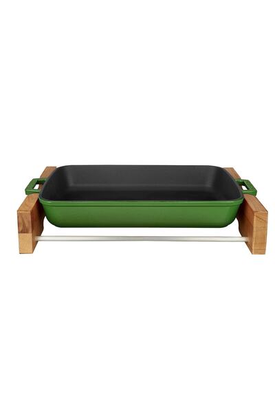 Lava Cast Rectangular Rosto and Baking Tray Beech Serving Wood Cast Iron Solid Double Handle Size