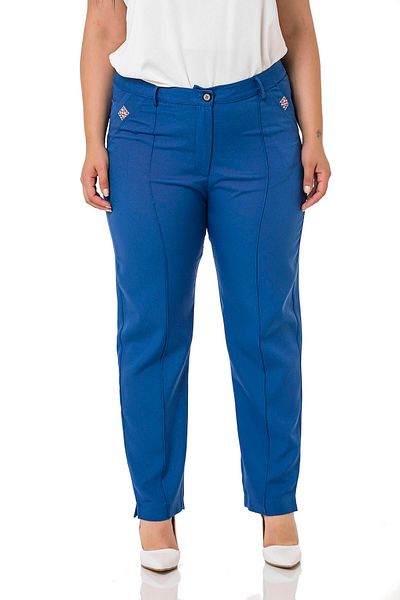 DISENTIS MODEST Large Size Narrow Leg Ribbed Stitched Leg Slit Zippered Indigo Women's Trousers
