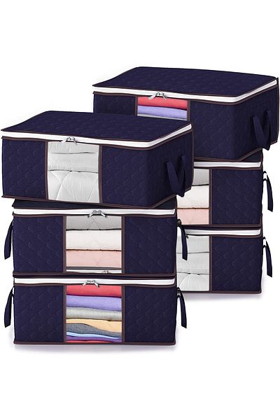 REKHOME 6 Pieces Navy Blue Window Bed Base Sweater Pique Blanket Clothes Clothing Scrap / 52x28x21