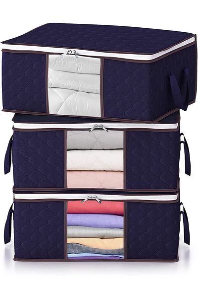 REKHOME 3 Pieces Navy Blue Window Bed Base Sweater Pique Blanket Clothes Clothing Scrap / 52x28x21