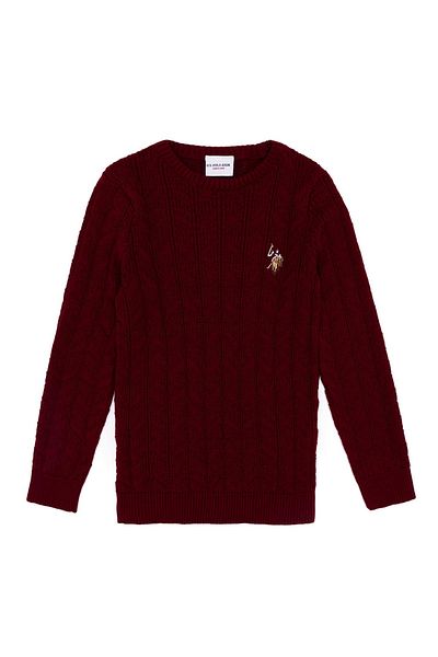 U.S. Polo Assn. Crew Neck Plain Red Boy's Sweater Olderkıds-Sk22