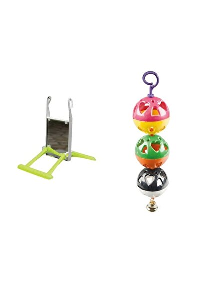MUTLU TAVUKÇULUK Budgie Toy Triple Ball + Mirror Swing Set of 2