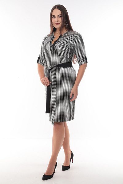 MODAPO Women's Buttoned Collar Belted Houndstooth Midi Plus Size Dress