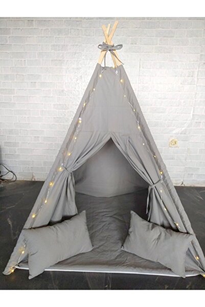 Webburada Gri Işıklı Kızılderili Oyun Çadırı Ahşap Aktivite Alanı Kalın Minde...