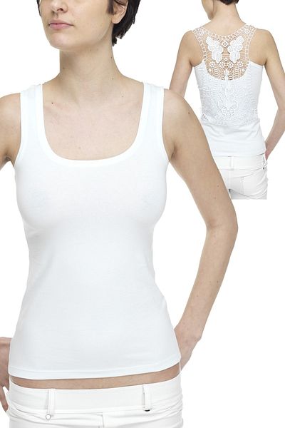 FSM1453 Women's Cotton U-neck Thick Strap Undershirt with Guipure Lycra on the Back -2156