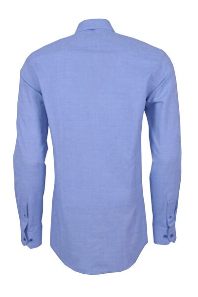 Ottomoda Erkek Mavi Düz Uzun Kollu %100 Pamuklu Regular Gömlek,ot-c-20145