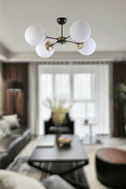 BSA LIGHTING Sahra 4'lü Siyah/eskitme Boyalı Modern Avize(beyaz Camlı)