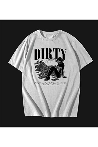 rebelberi Tricou alb unisex oversize cu Dirty Money Written