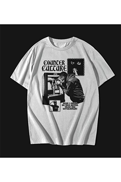 rebelberi Counter Culture Atm Scris Sarkastik Oversize Unisex Tricou Alb